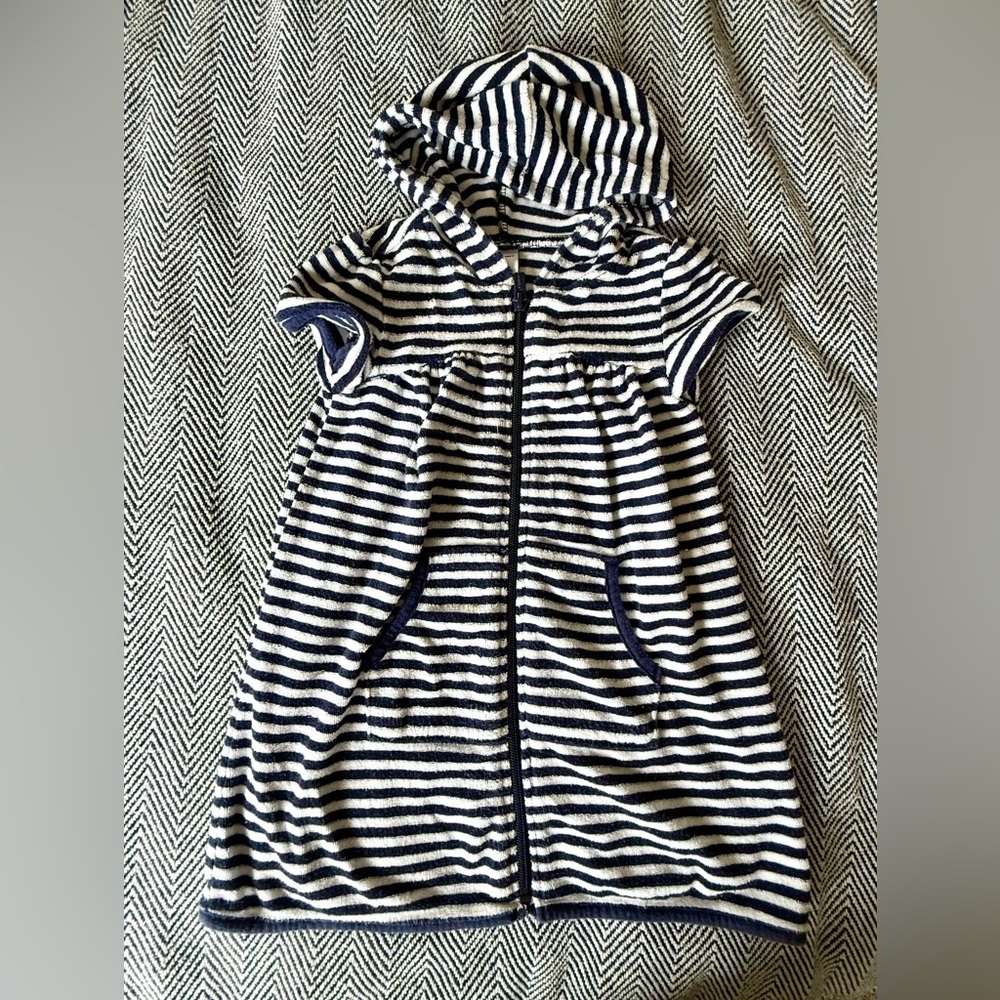 ⚓ Old Navy Navy & White Striped Hooded Terry Dress – Size 2T